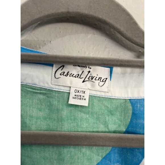 Casual Living Kimono Sleeve Tunic Shirt Women 0X/1X Blue And Green Coastal Wear - Picture 6 of 11